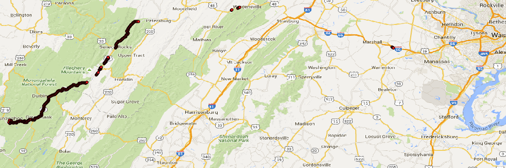 Route from DC to Snowshoe, WV without AT&T service