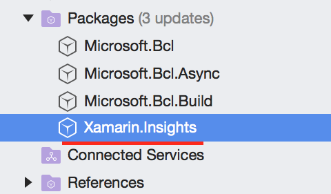 Xamarin Insights package in references before